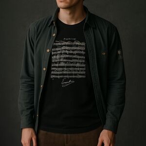 Edvard Grieg Museum Black Music Score Graphic Tee L Dark Academia Minimalist Tea